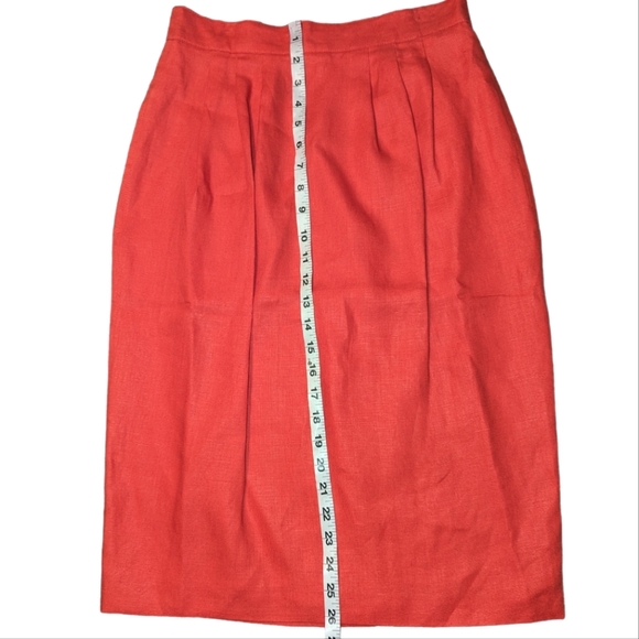 100% Flax Linen Orange Pencil Lined Pleated Pull On Pencil Skirt 8 - Picture 12 of 13